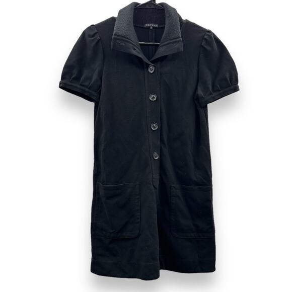 Theory Black High Collared Neck Button Front Mini Tunic‎ Dress Size 4 - Picture 1 of 12